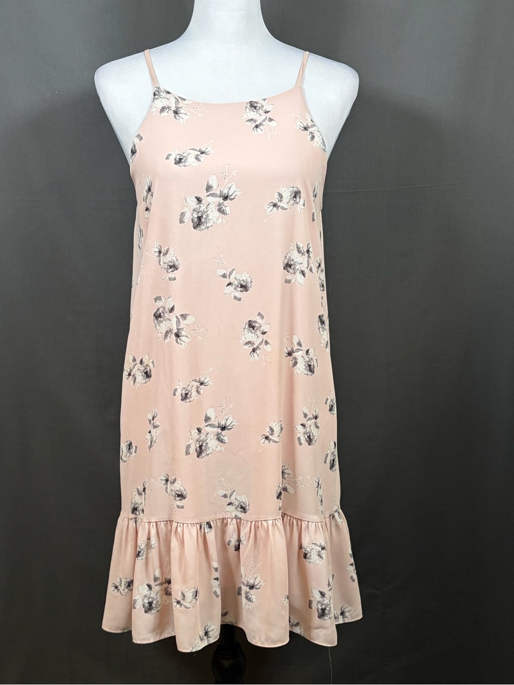 Aqua Pink Floral Ruffle Hem Lined Halter Back Sundress Size S